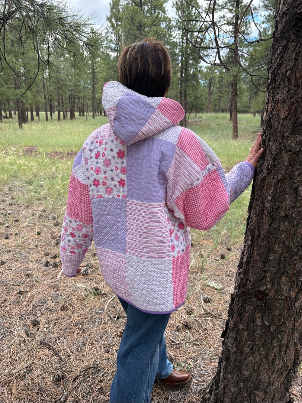 Women’s  Pink & Lavender Patchwork Hooded Pullover, Upcycled - Picture 6 of 16